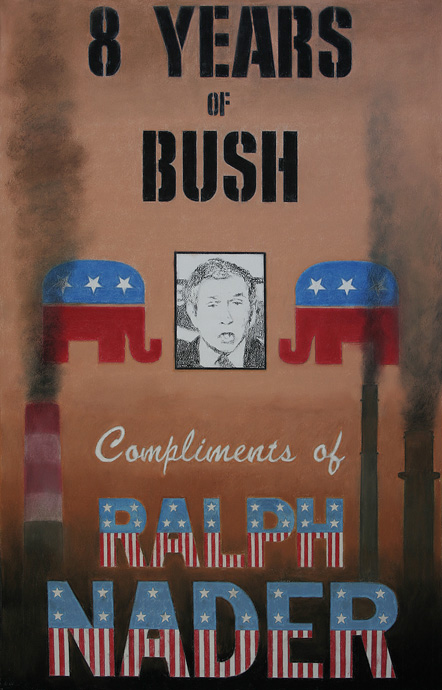 A poster addressing the question of who's to blame for 8 years of Bush