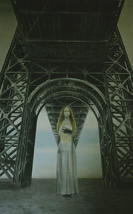 girl spreading ashes under a bridge